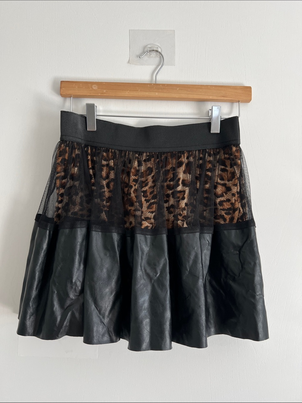 Leopard Print Faux Leather Mini Skirt | Sheer Mesh Ruffle Y2K Edgy Coquette
